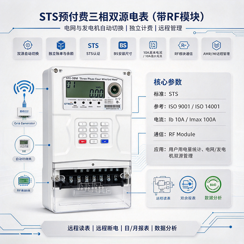 STS Prepaid Electricity Meter Dual Source and battery voltage support for prepaid electricity solutions
